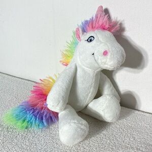 Kinder Surprise White Plush Unicorn Toy With Rainbow Mane & Tail